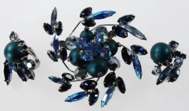 1950s Boucher Blue Brooch & Earrings Set