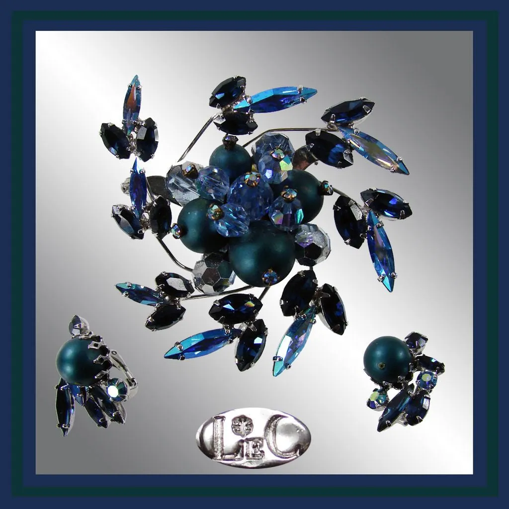 1950s Boucher Blue Brooch & Earrings Set