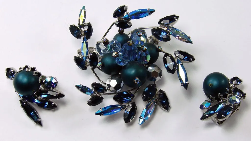 1950s Boucher Blue Brooch & Earrings Set