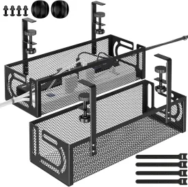 2 Pack Under Desk Cable Management Tray - Cable Organizer & Cord Raceway for Office & Home - No Drill Installation