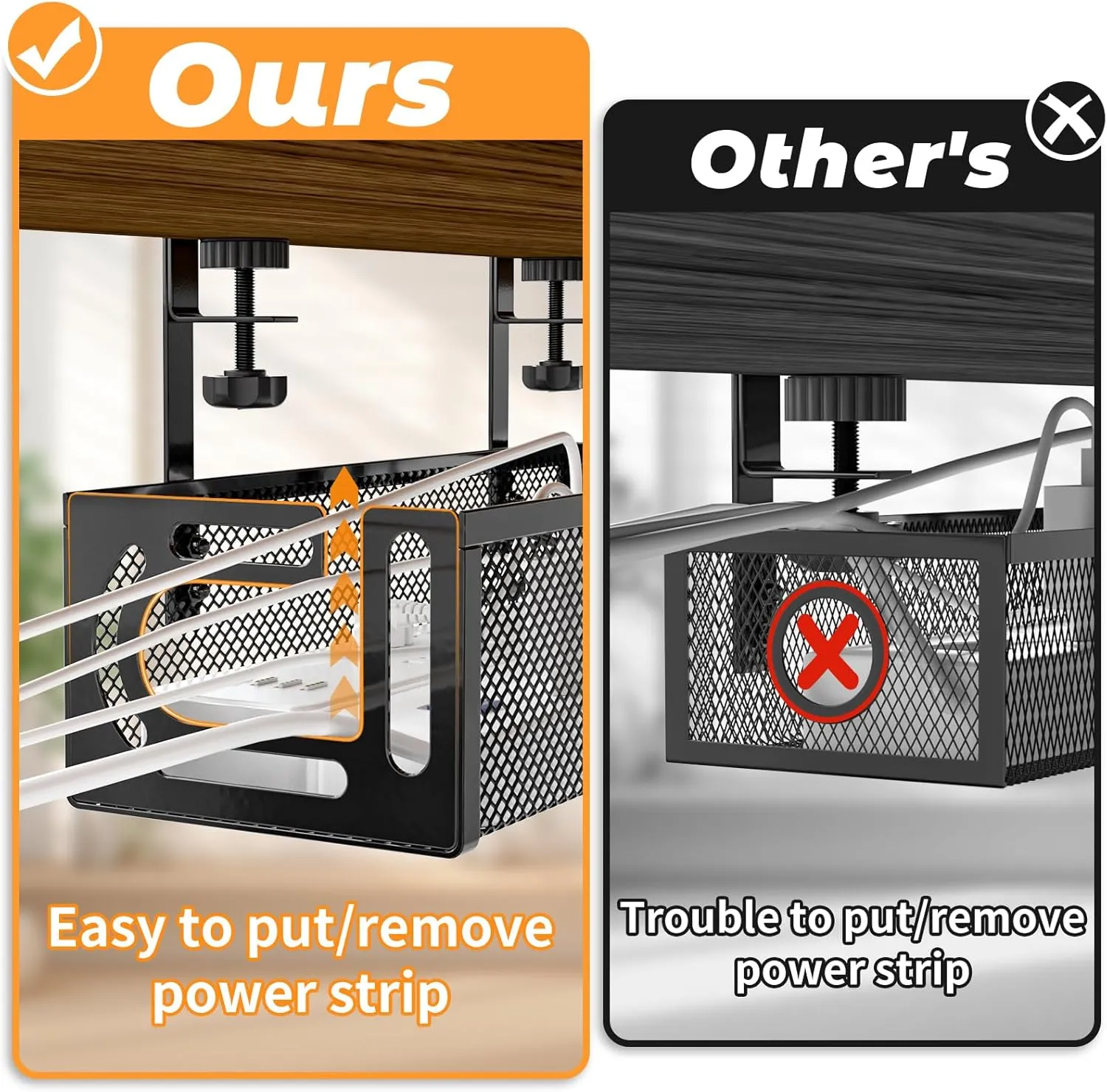2 Pack Under Desk Cable Management Tray - Cable Organizer & Cord Raceway for Office & Home - No Drill Installation