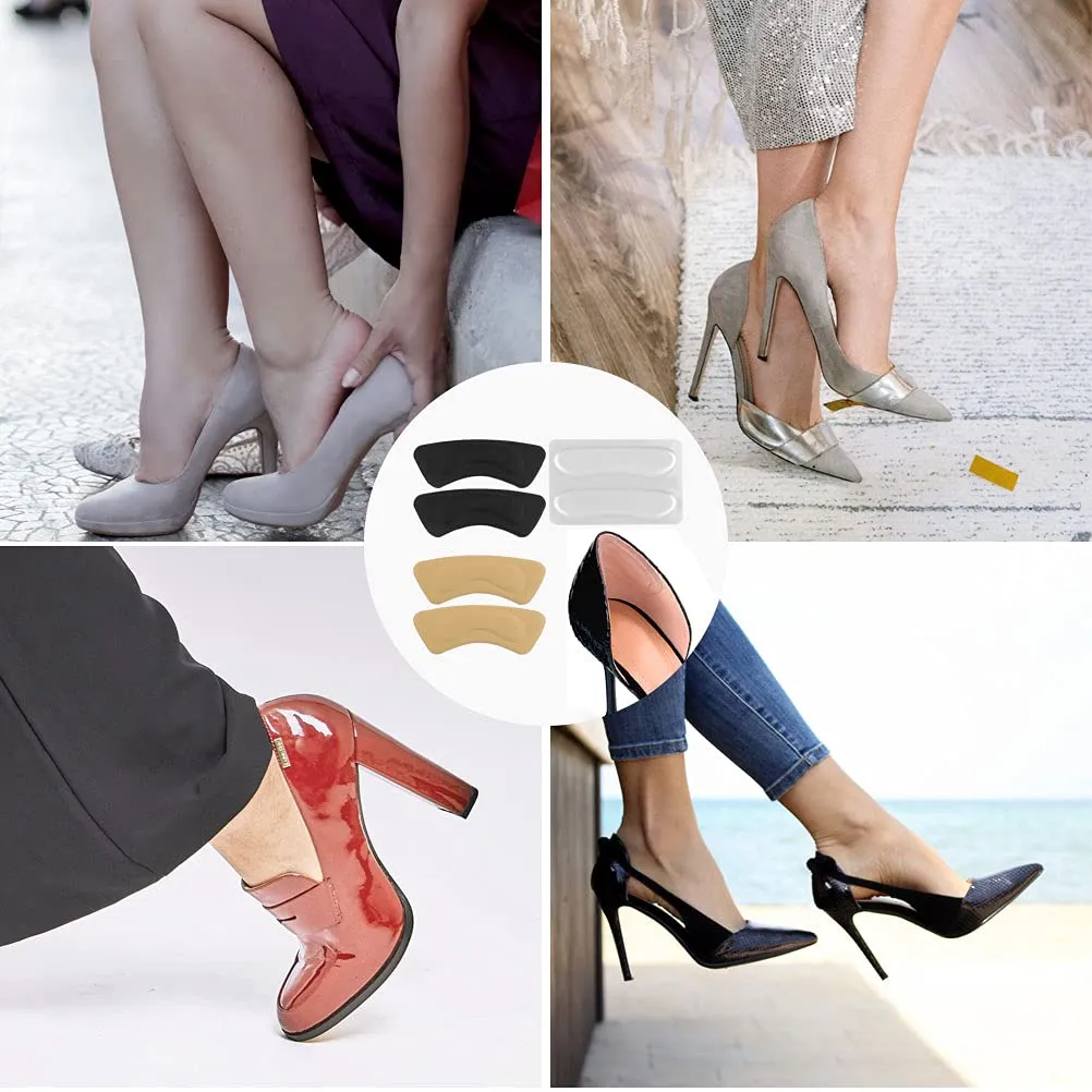 3 Pairs Soft Heel Grips, Heel Cushion Pads Heel Care Protectors Heel Liner Foot Shoe Insoles Stickers (Transparent, Black, Beige)