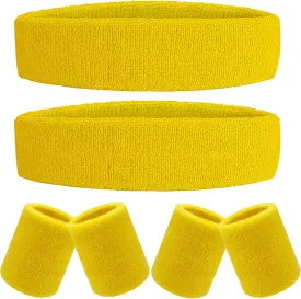 6 Pieces Sweatband Set Sports Headband Wristband Set, Moisture Wicking Athletic Sweatbands 4 Wrist Sweatband and 2 Headbands, Terry Cloth Sweat Absorbing Head Band for Workout
