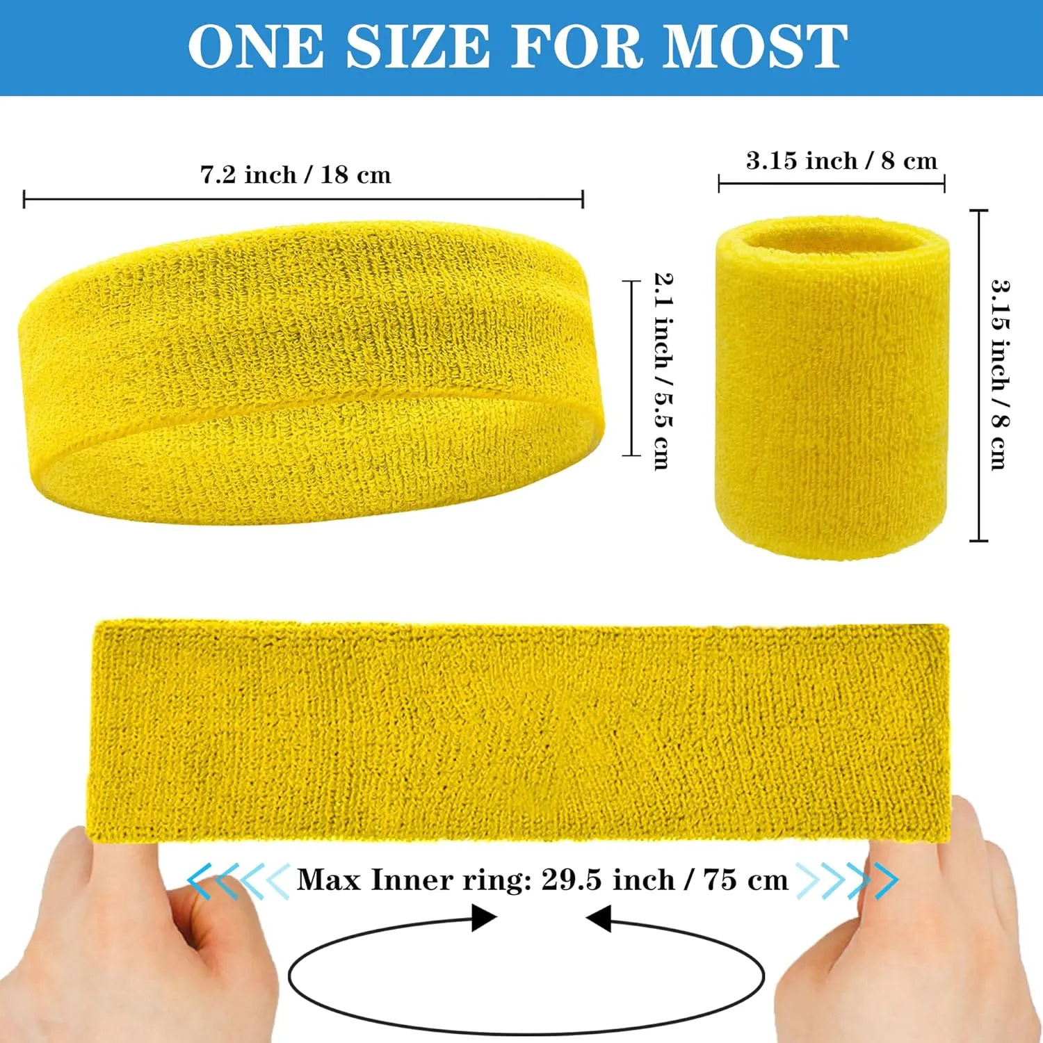 6 Pieces Sweatband Set Sports Headband Wristband Set, Moisture Wicking Athletic Sweatbands 4 Wrist Sweatband and 2 Headbands, Terry Cloth Sweat Absorbing Head Band for Workout