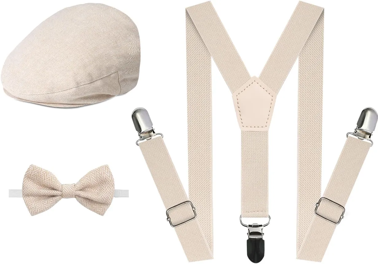 A&J DESIGN Baby Boy Driver Cap, Toddler 3pcs Newsboy Cap & Suspender & Bow Tie 3 Months - 8 Years
