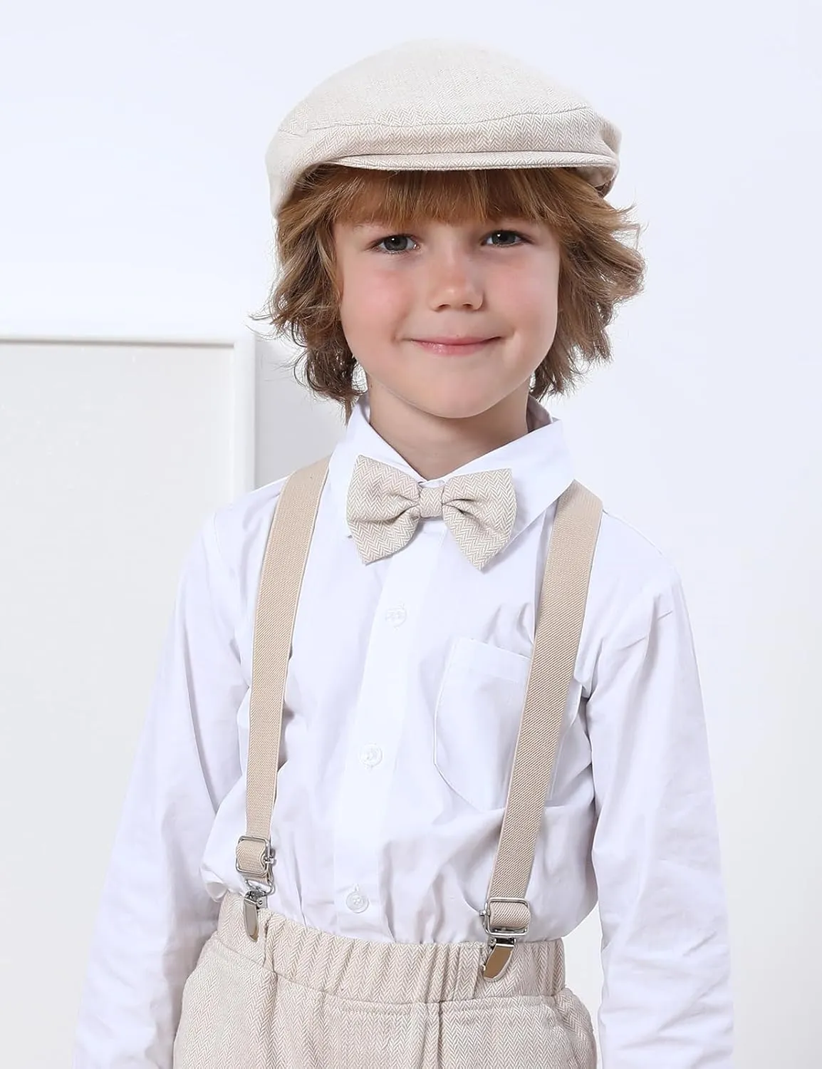 A&J DESIGN Baby Boy Driver Cap, Toddler 3pcs Newsboy Cap & Suspender & Bow Tie 3 Months - 8 Years
