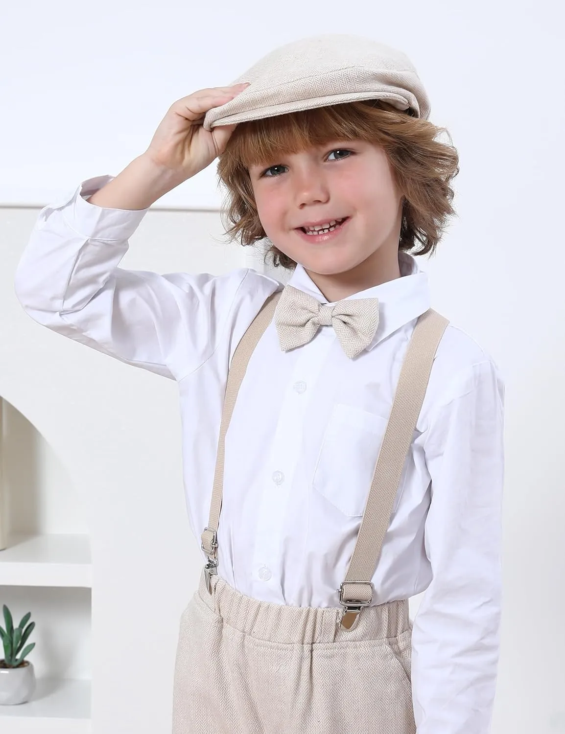 A&J DESIGN Baby Boy Driver Cap, Toddler 3pcs Newsboy Cap & Suspender & Bow Tie 3 Months - 8 Years