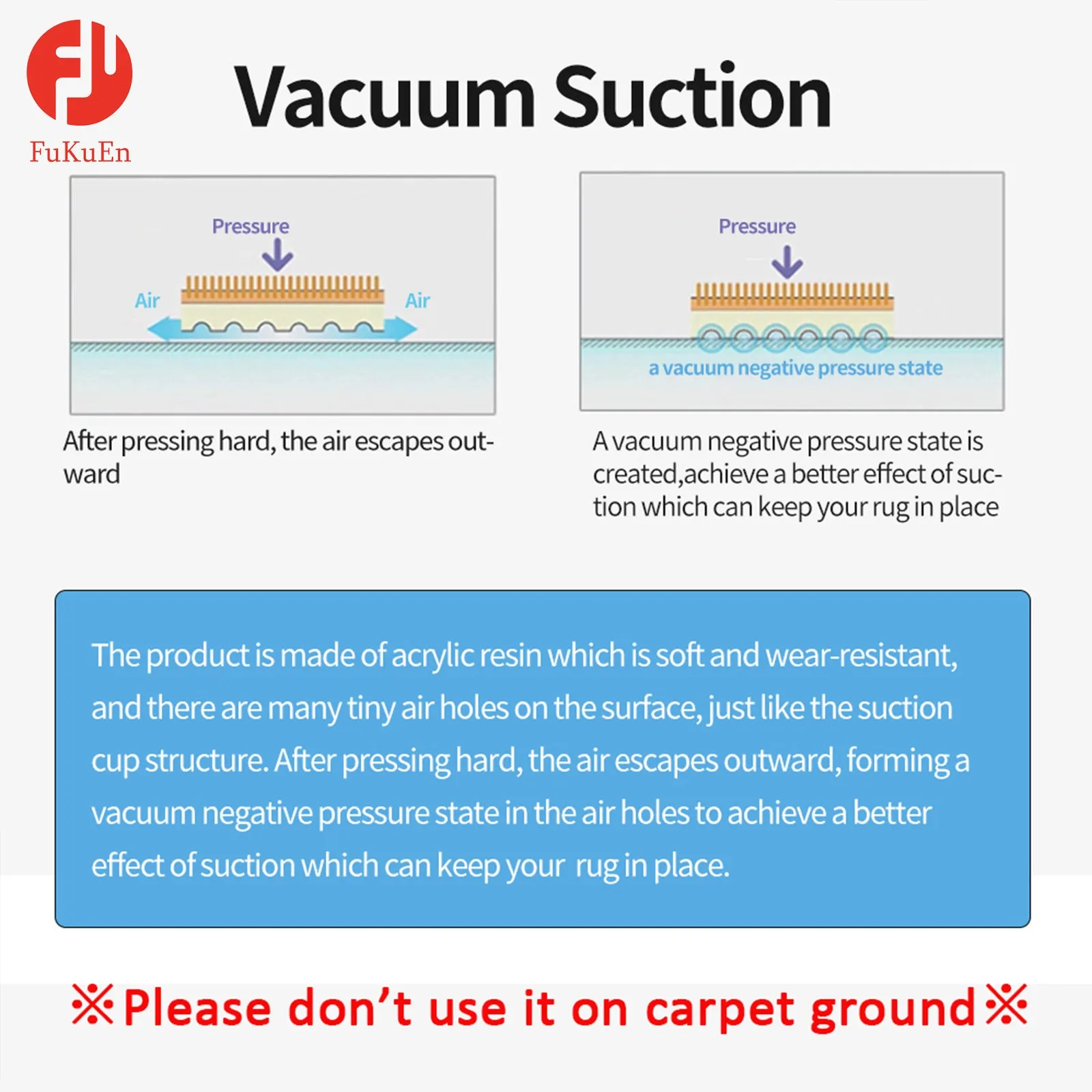 Anti Slip Rug Pad Grippers Vacuum Technology Carpet Gripper for Hardwood Floors Anti Curling Carpet Grips Washable Non Slip Carpet Pad 10x10cm 8 pieces