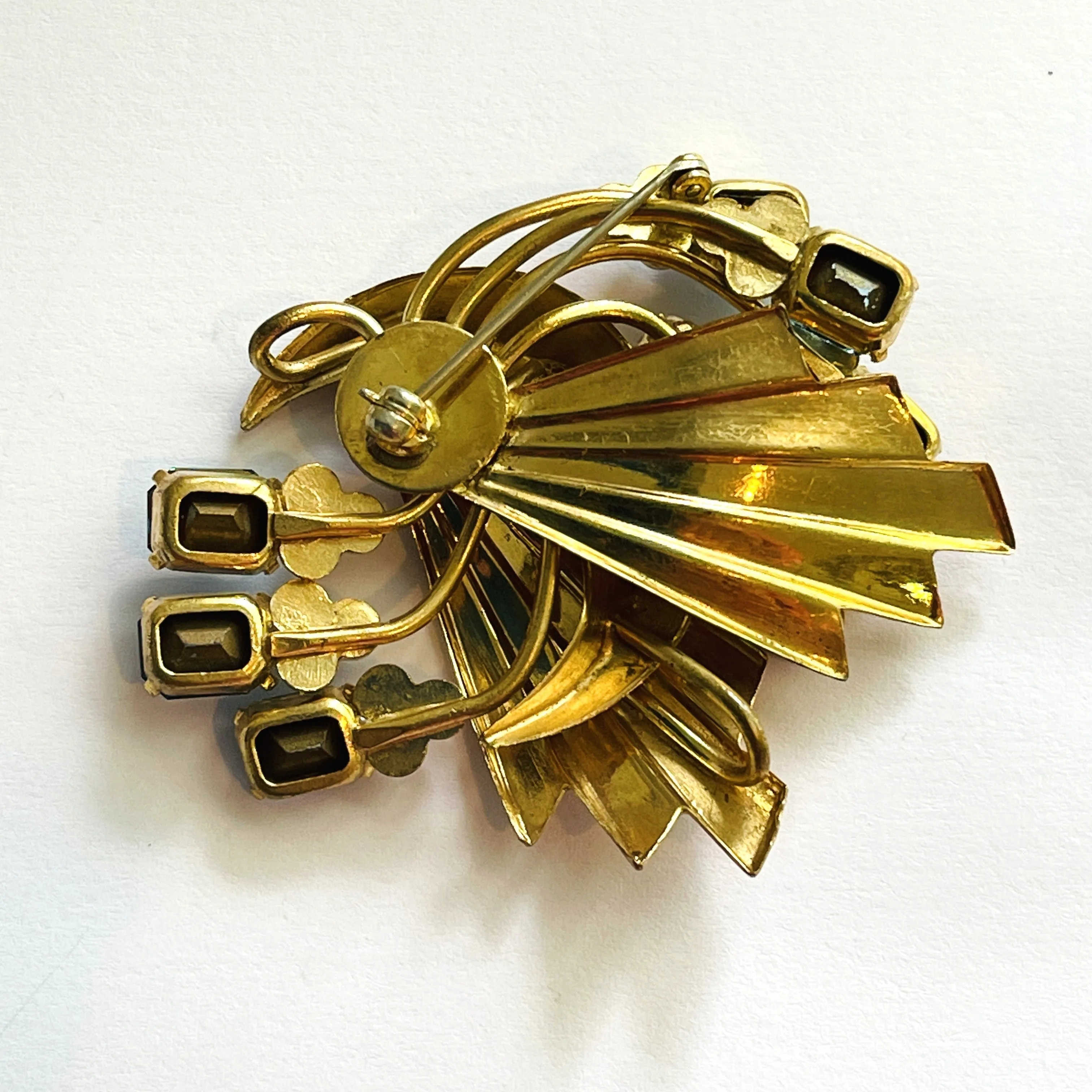 Aqua & Clear Rhinestone Vintage Pendant Brooch