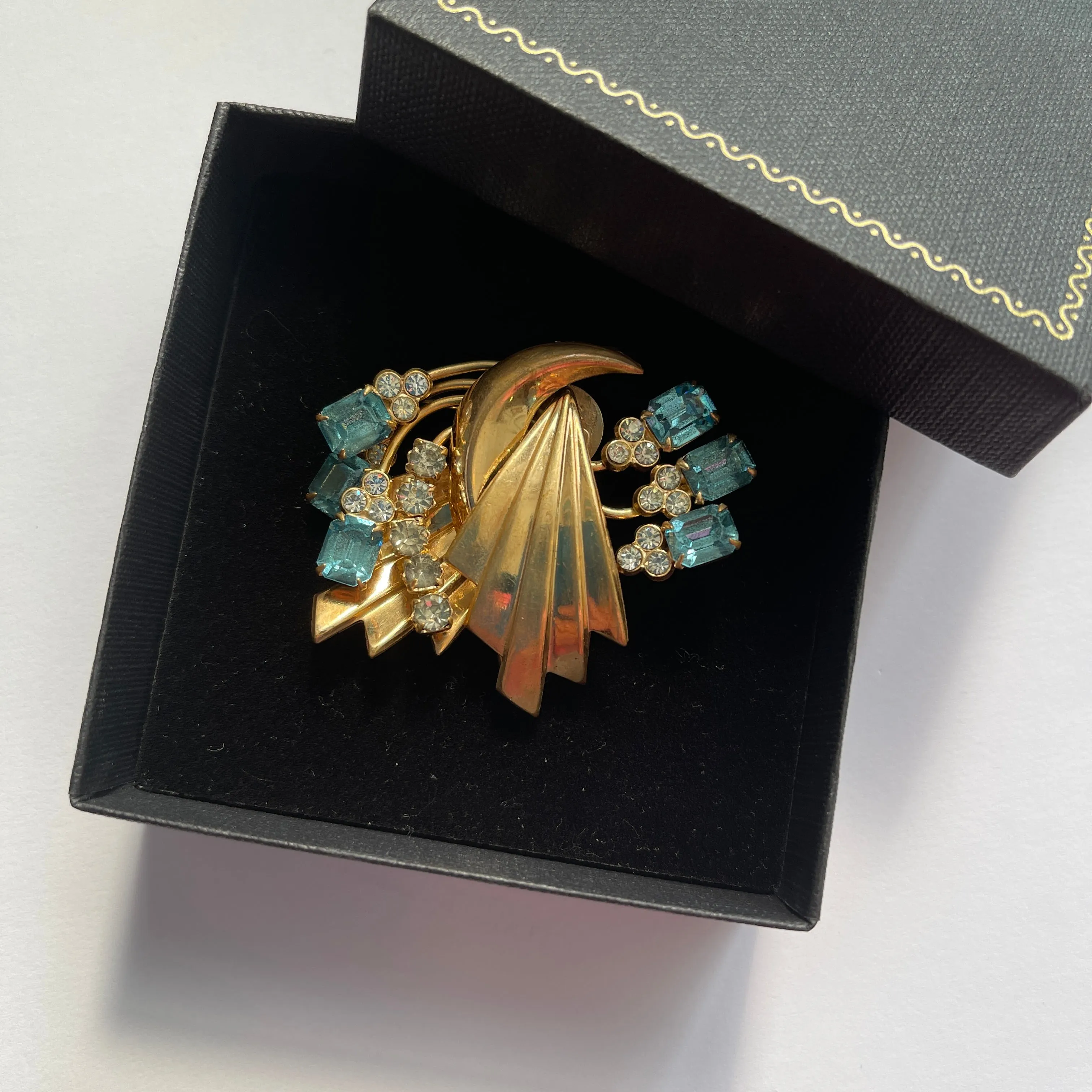 Aqua & Clear Rhinestone Vintage Pendant Brooch