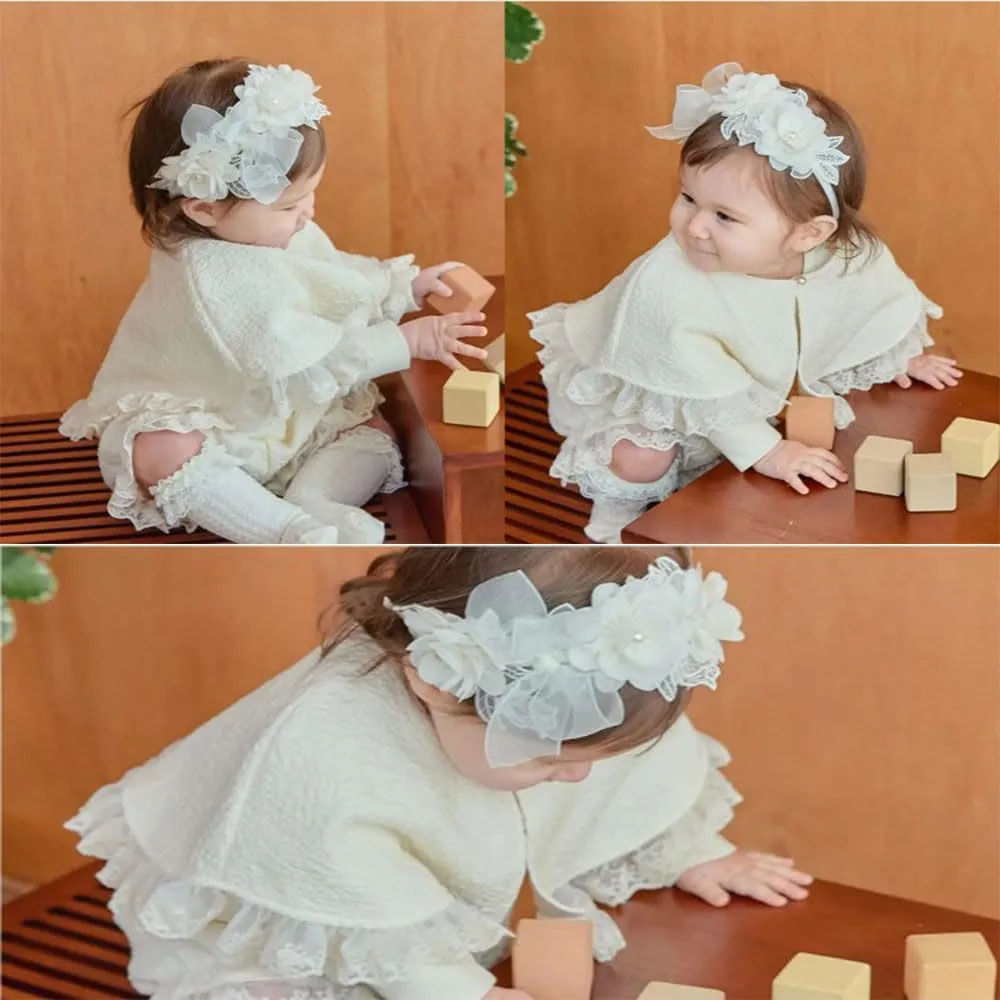 Baby Girl Headband Floral White Lace Baptism Christening Hairband Elastics Soft Head Wrap for Toddlers Hair Accessories for Infants Kids Shower Birthday Wedding Party (Style 12)