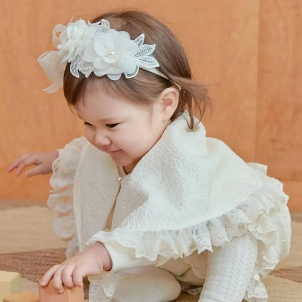 Baby Girl Headband Floral White Lace Baptism Christening Hairband Elastics Soft Head Wrap for Toddlers Hair Accessories for Infants Kids Shower Birthday Wedding Party (Style 12)