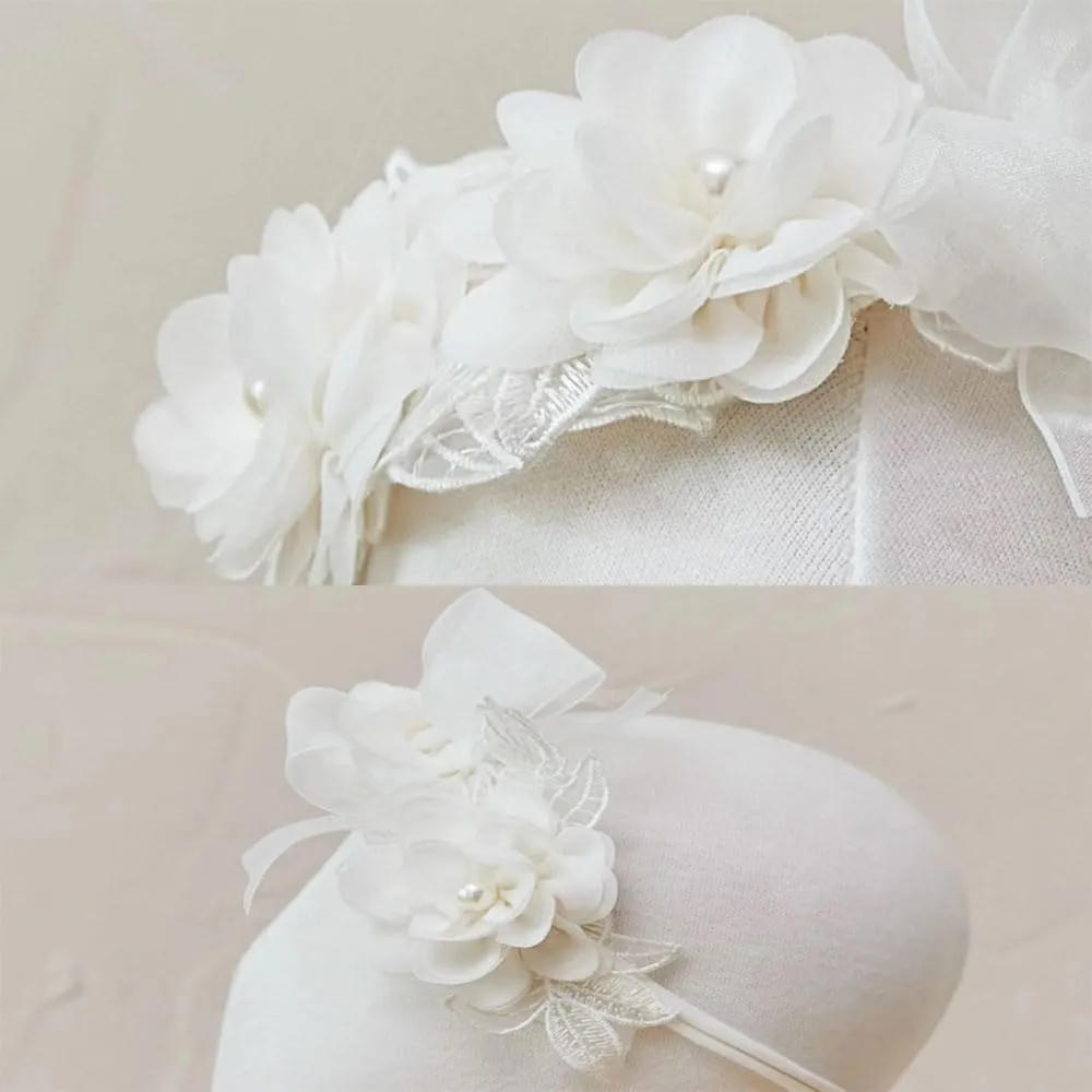 Baby Girl Headband Floral White Lace Baptism Christening Hairband Elastics Soft Head Wrap for Toddlers Hair Accessories for Infants Kids Shower Birthday Wedding Party (Style 12)