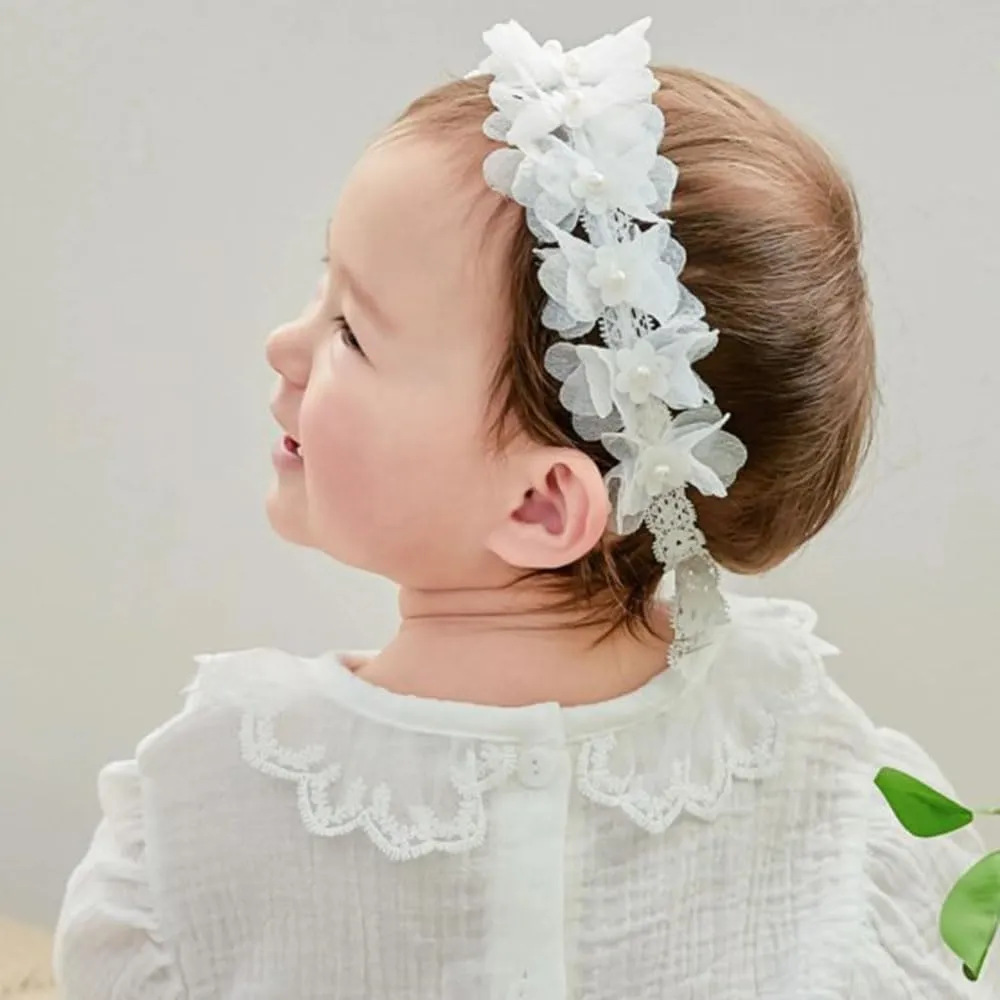 Baby Girl Headband Floral White Lace Baptism Christening Hairband Elastics Soft Head Wrap for Toddlers Hair Accessories for Infants Kids Shower Birthday Wedding Party (Style 13)