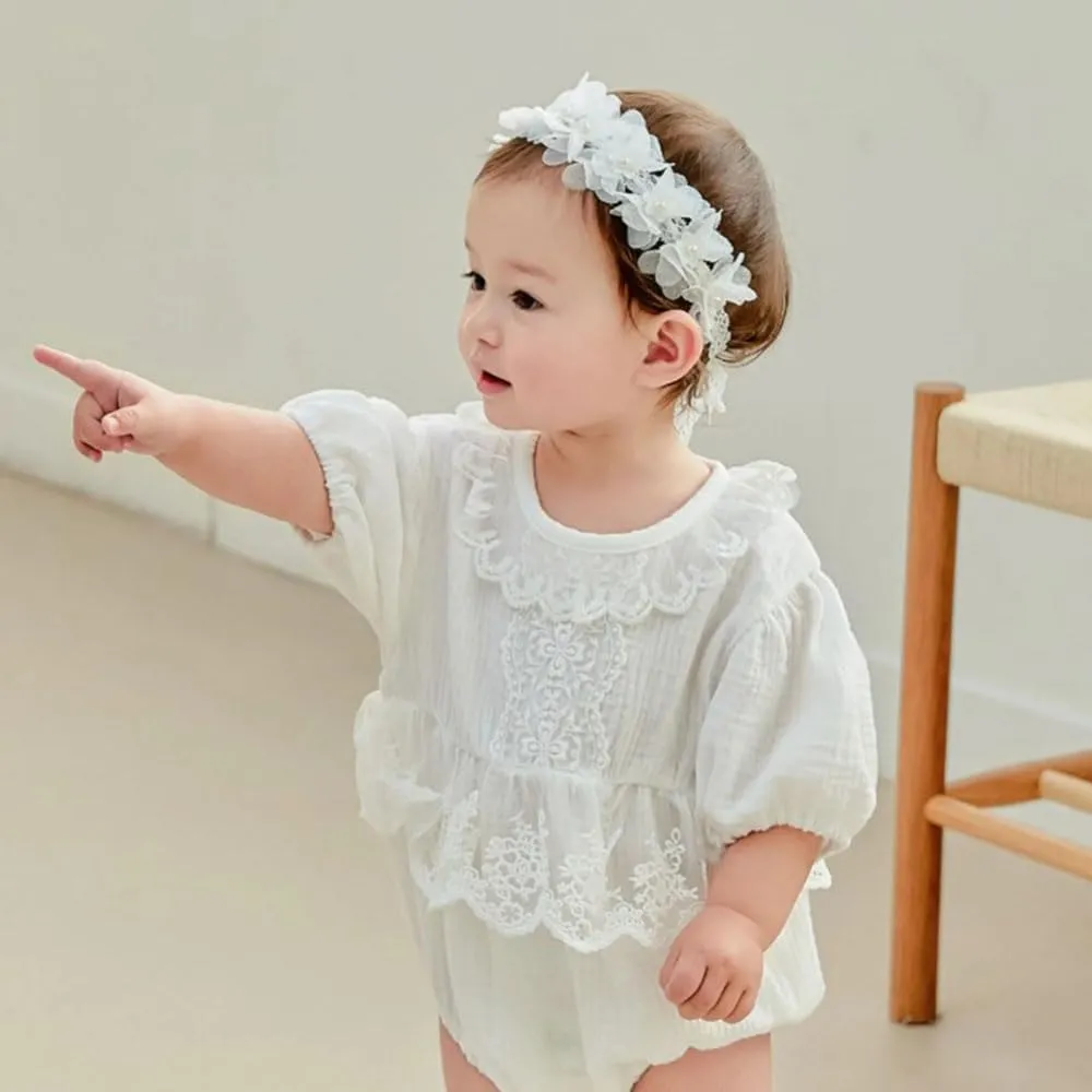 Baby Girl Headband Floral White Lace Baptism Christening Hairband Elastics Soft Head Wrap for Toddlers Hair Accessories for Infants Kids Shower Birthday Wedding Party (Style 13)