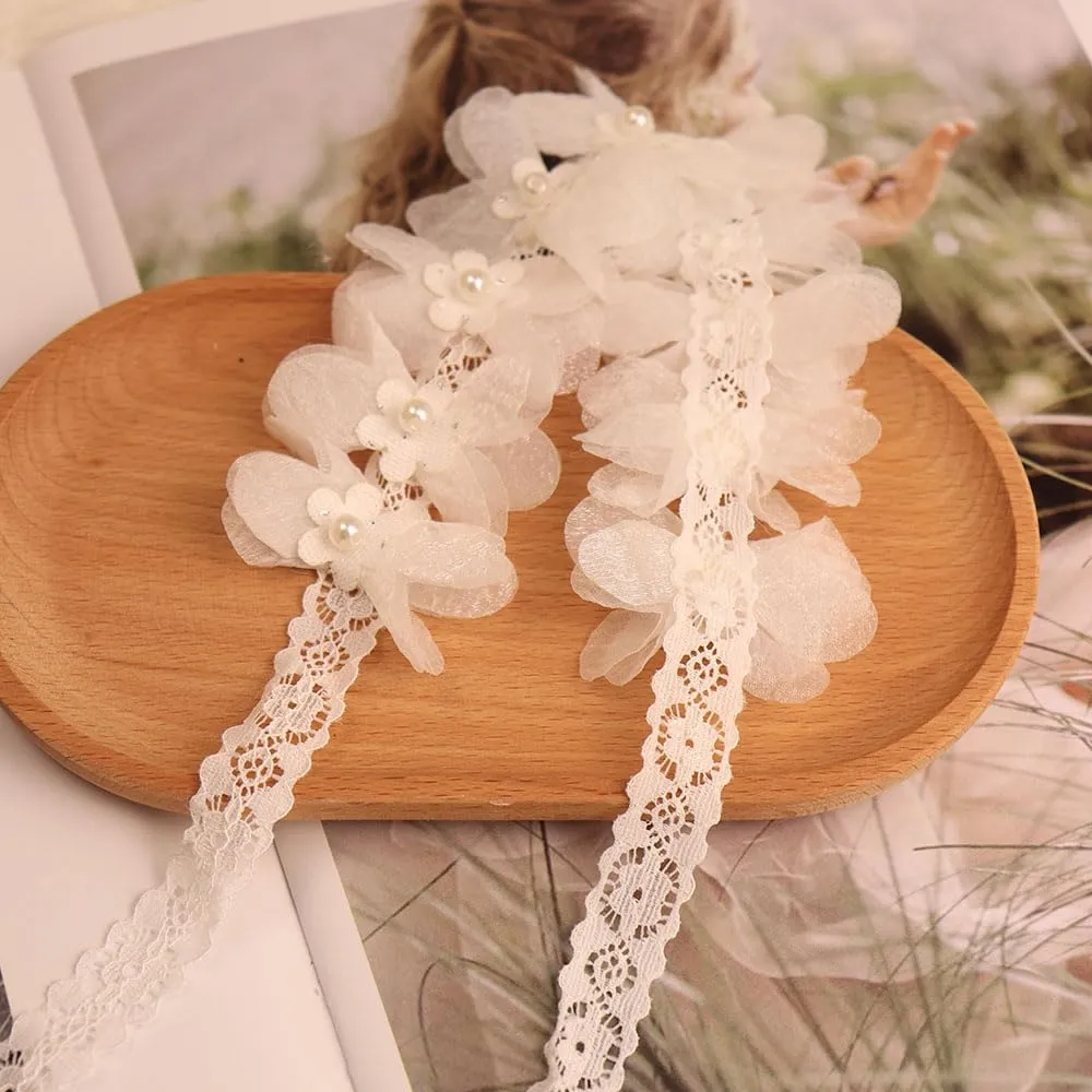 Baby Girl Headband Floral White Lace Baptism Christening Hairband Elastics Soft Head Wrap for Toddlers Hair Accessories for Infants Kids Shower Birthday Wedding Party (Style 13)