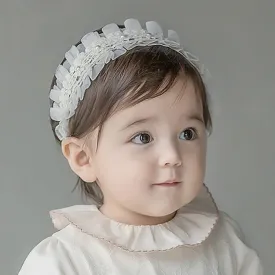 Baby Girl Headband Floral White Lace Baptism Christening Hairband Elastics Soft Head Wrap for Toddlers Hair Accessories for Infants Kids Shower Birthday Wedding Party (Style 1)