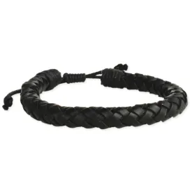 Black Braided Leather Men's Pull Bracelet