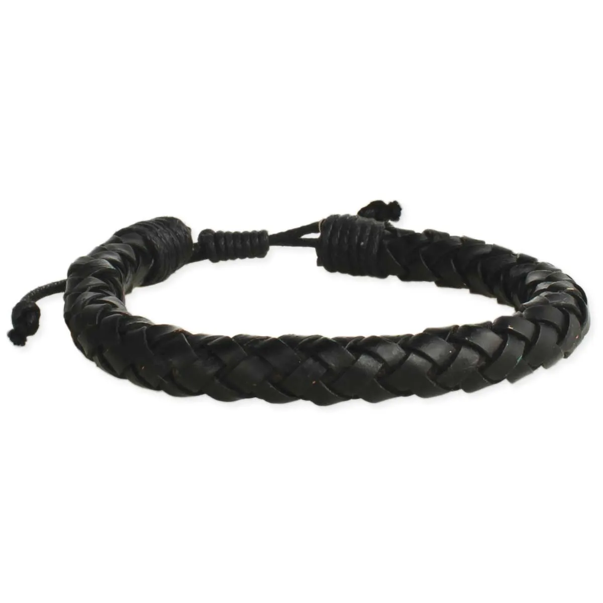 Black Braided Leather Men's Pull Bracelet