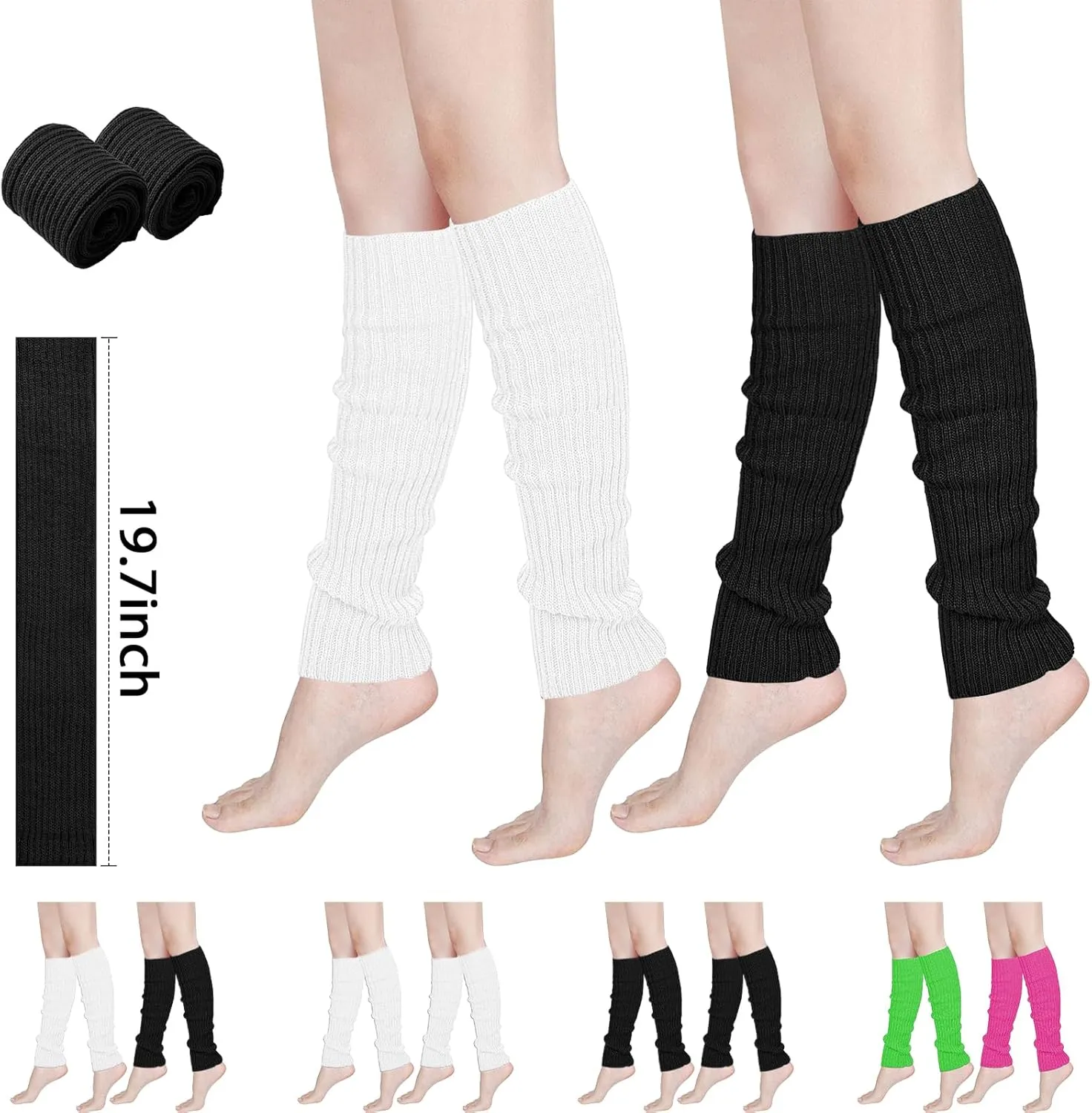 Buauty Leg Warmers for Women 80s 90s Outfit Fashion Neon Ribbed Leg Socks Fashion Y2k Neon Accessories Sports Yoga (2 Pairs)