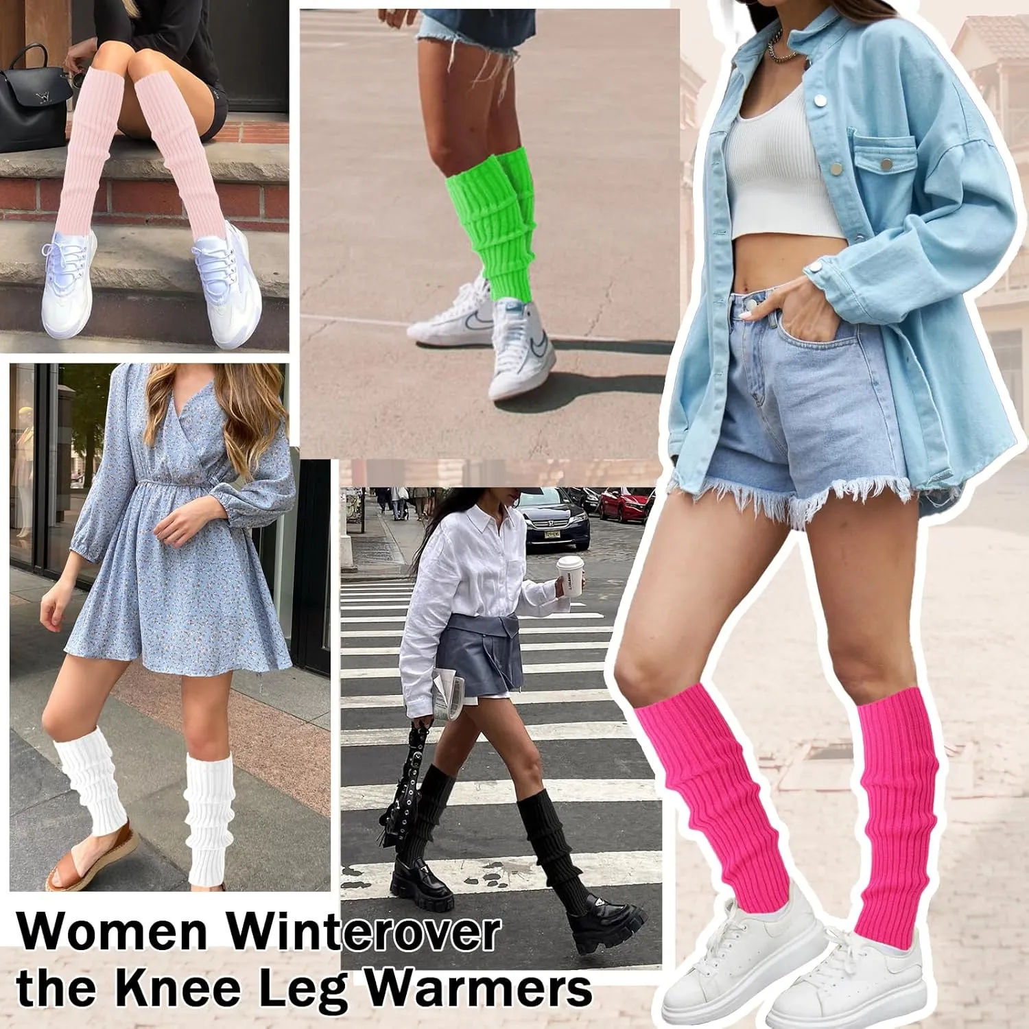 Buauty Leg Warmers for Women 80s 90s Outfit Fashion Neon Ribbed Leg Socks Fashion Y2k Neon Accessories Sports Yoga (2 Pairs)
