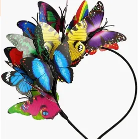 Butterfly Headband Fascinator Hat for Women Girls, Monarch Derby Butterfly Hair Hoop Wedding Party Costume