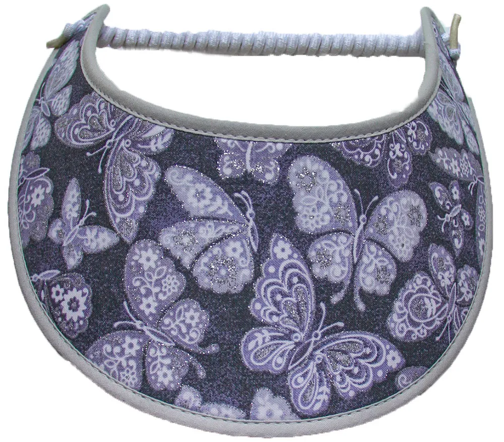 Butterfly Sun Visor with Butterflies Highlighted in Silver