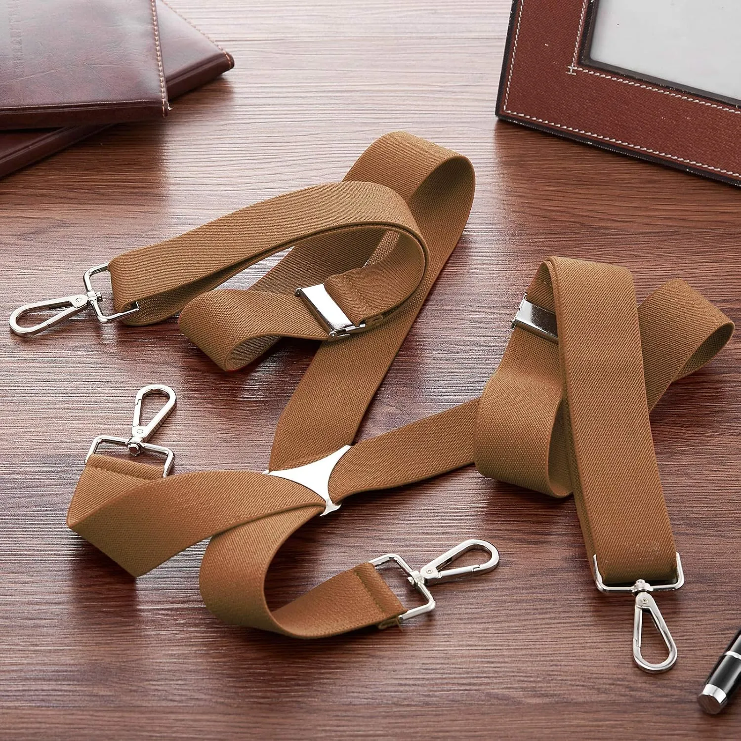 Buyless Fashion Suspenders for Men - 48" Elastic Adjustable Straps 1 1/4" - X Back with Metal Hooks