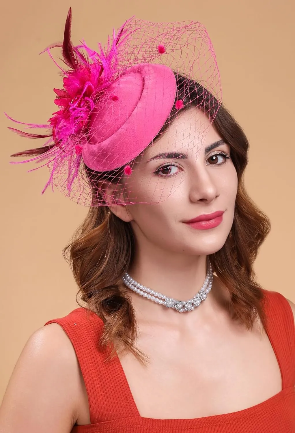 Cizoe Fascinators Hats for Women Pillbox Hat 20s 30s 50s Vintage Feather Headwear Bowler Flower Veil Wedding Tea Party Hat