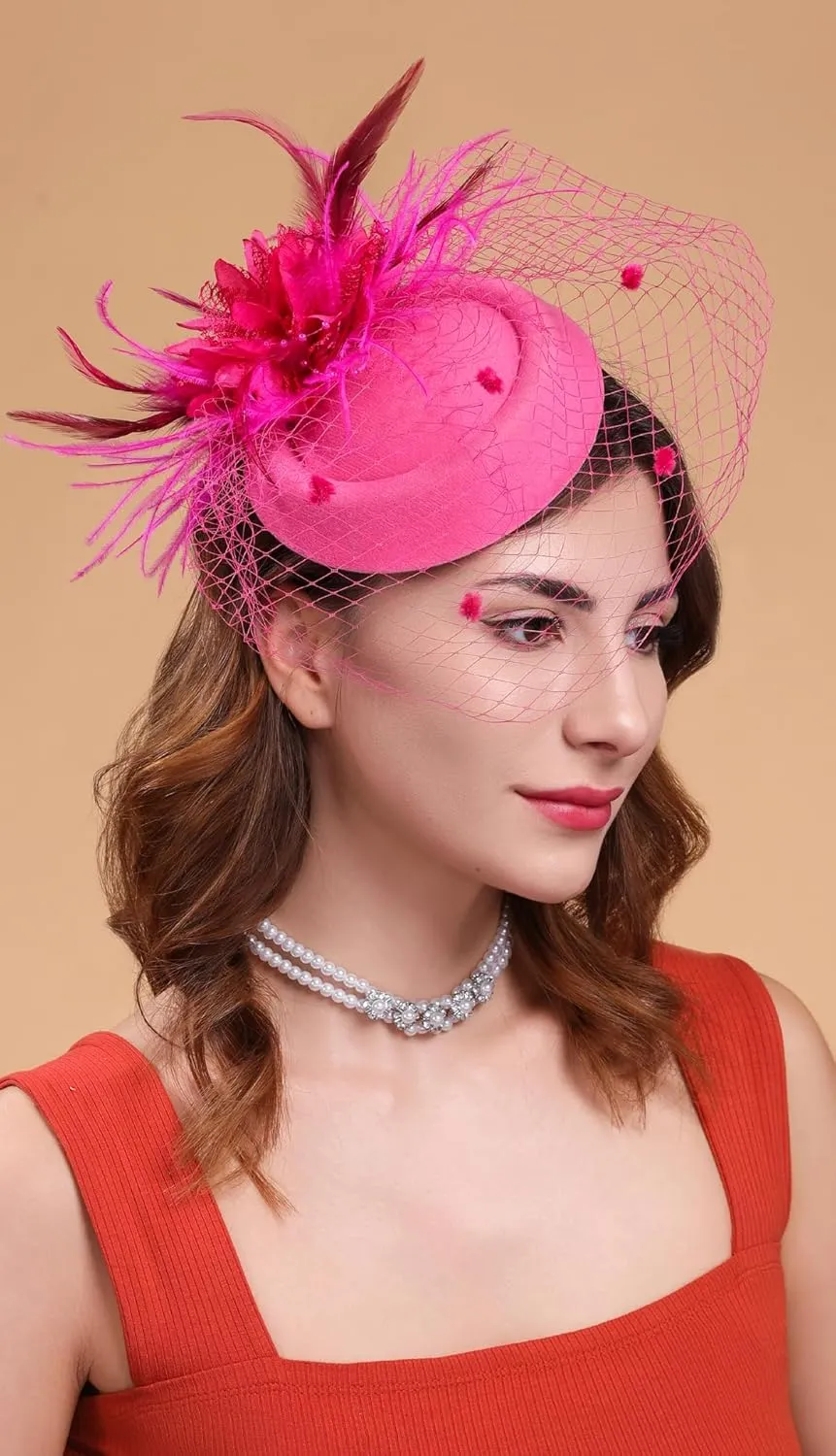 Cizoe Fascinators Hats for Women Pillbox Hat 20s 30s 50s Vintage Feather Headwear Bowler Flower Veil Wedding Tea Party Hat