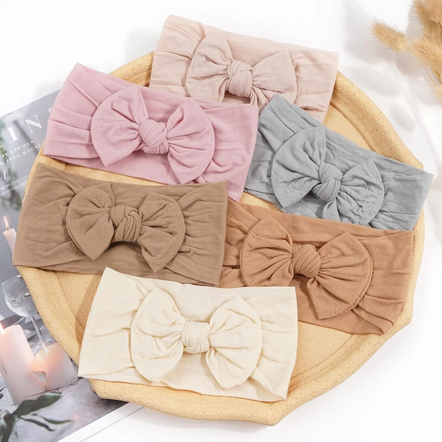 CLLOT Super Stretchy Soft Knot Headbands with Hair Bows Head Wrap Hair Accessories For Newborn Baby Girls Infant Toddlers Kids