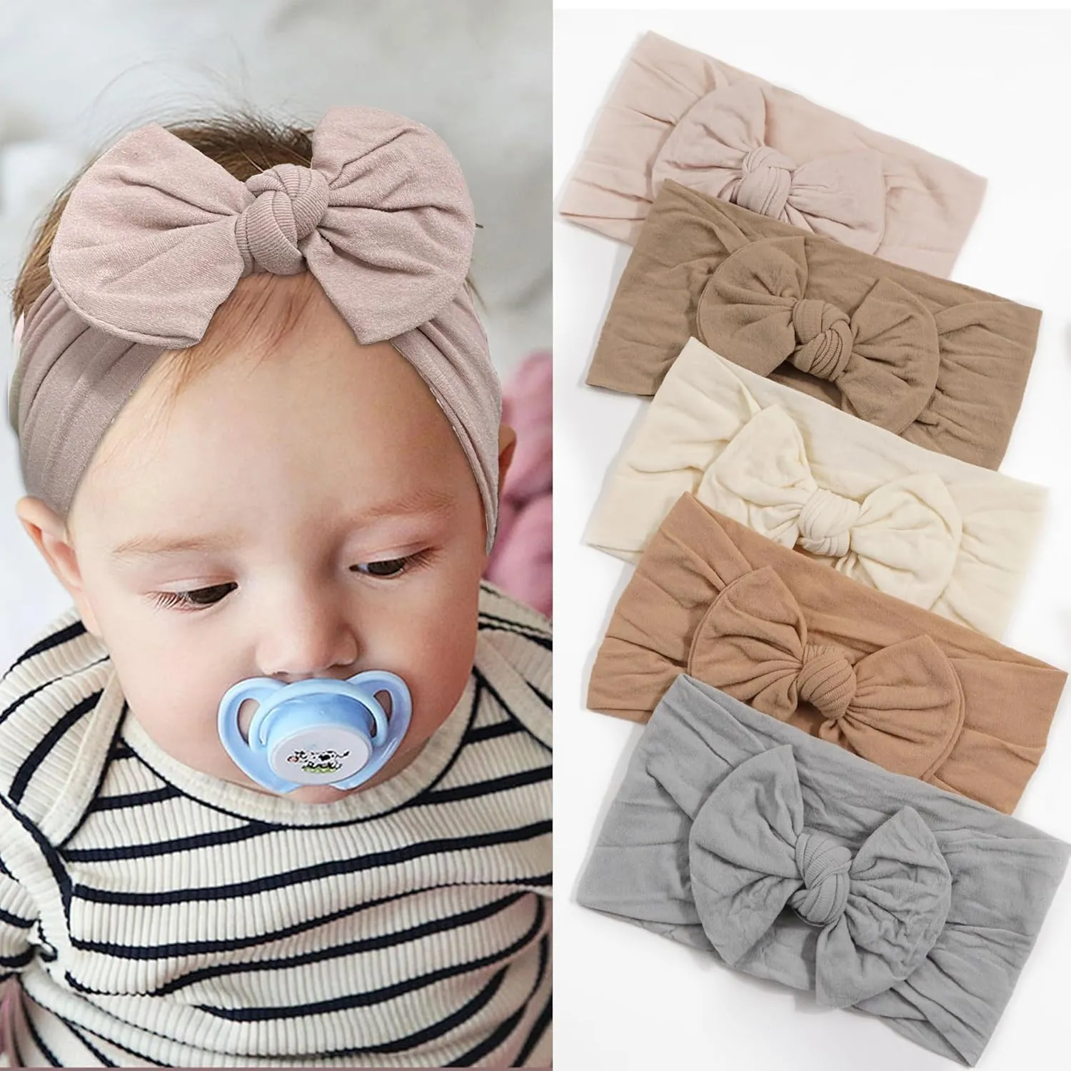 CLLOT Super Stretchy Soft Knot Headbands with Hair Bows Head Wrap Hair Accessories For Newborn Baby Girls Infant Toddlers Kids