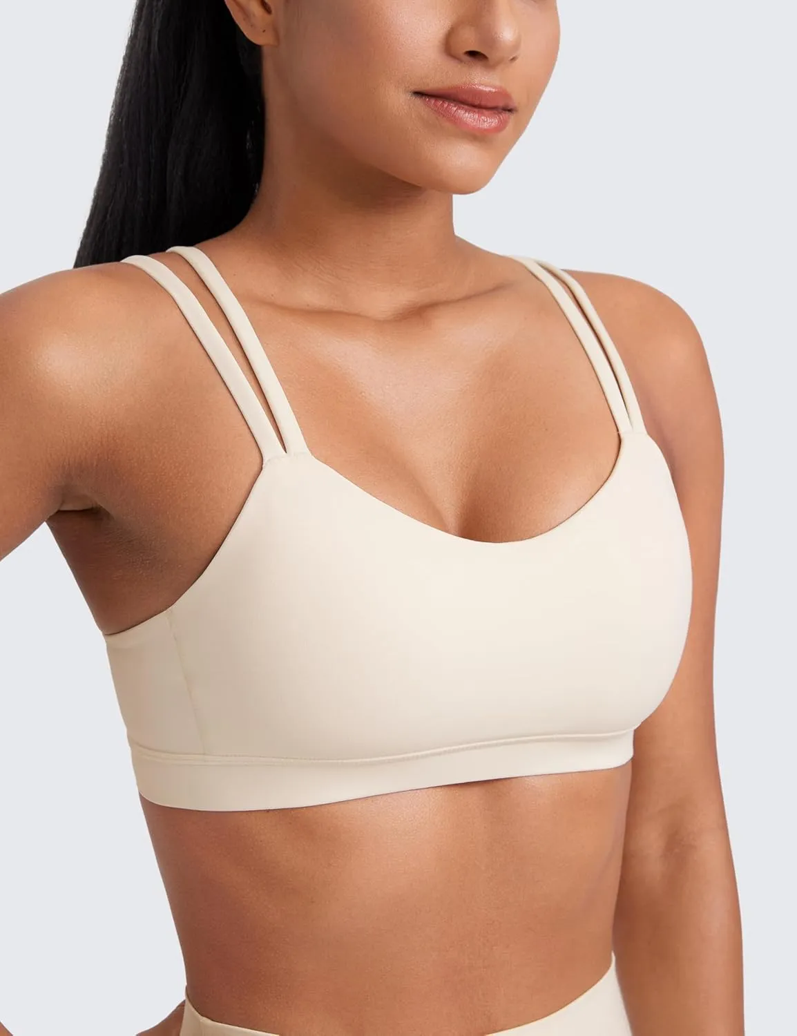 CRZ YOGA Softness Mold Butterluxe V Neck Sports Bras for Women - Workout Top Double Spaghetti Straps Wireless Yoga Clothes