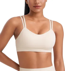 CRZ YOGA Softness Mold Butterluxe V Neck Sports Bras for Women - Workout Top Double Spaghetti Straps Wireless Yoga Clothes