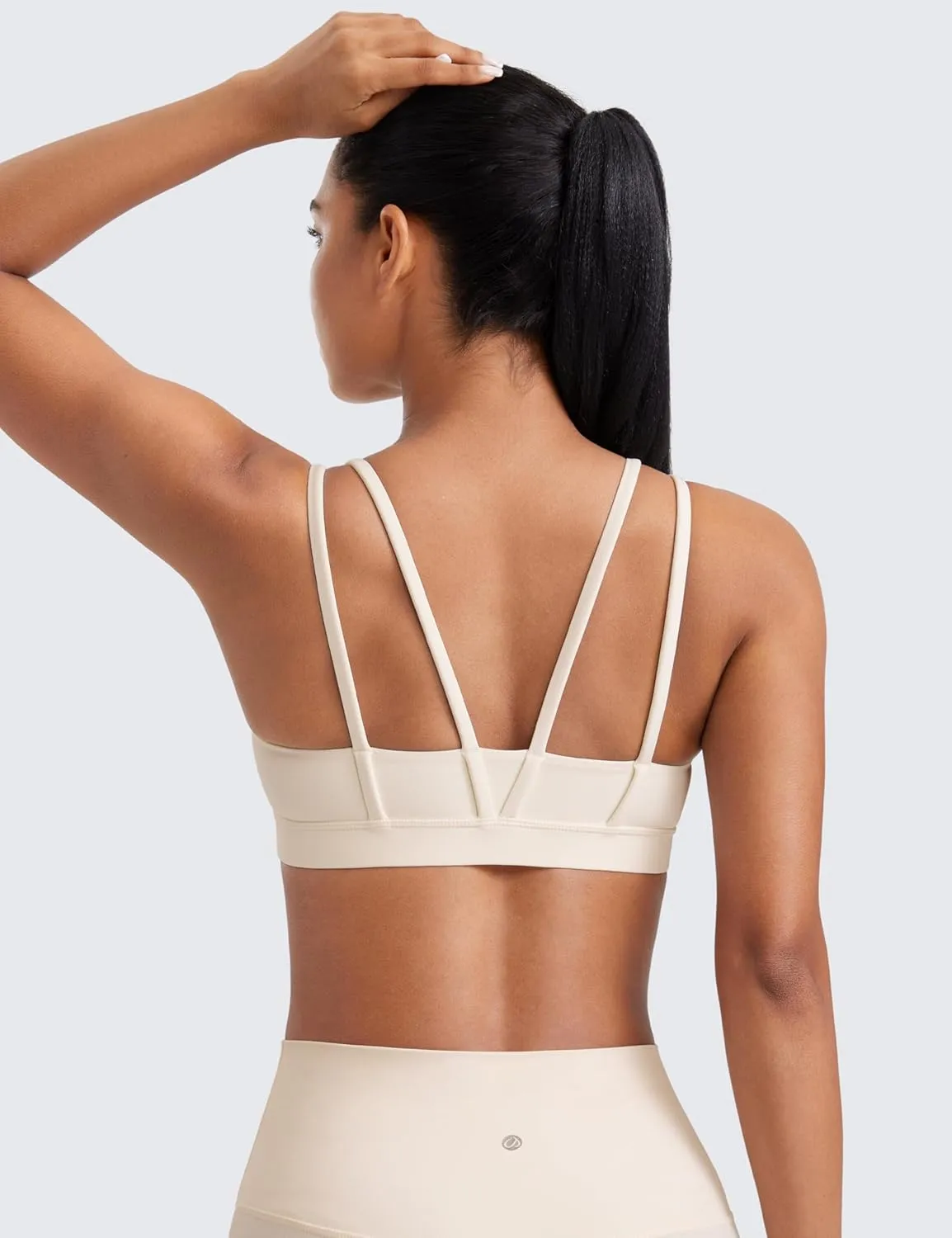 CRZ YOGA Softness Mold Butterluxe V Neck Sports Bras for Women - Workout Top Double Spaghetti Straps Wireless Yoga Clothes