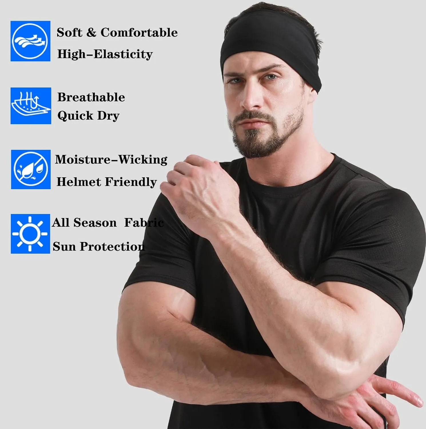 DEMIL Mens Running Headband,1 Pack or 3Pack,Stretchy Moisture Wicking Workout Sweatband,for Football,Runing,Tennis,Cycling,Fitness Unisex Sports Hairband