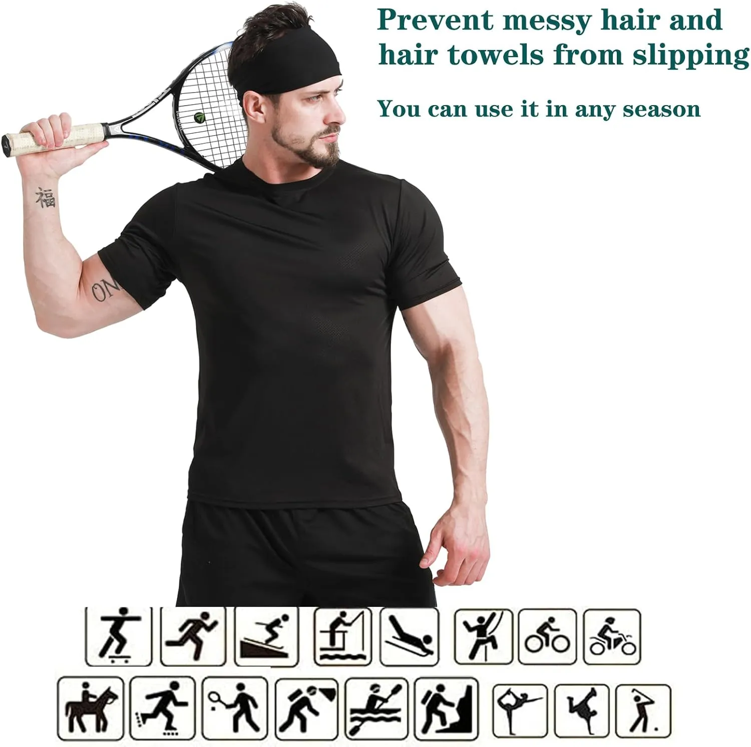 DEMIL Mens Running Headband,1 Pack or 3Pack,Stretchy Moisture Wicking Workout Sweatband,for Football,Runing,Tennis,Cycling,Fitness Unisex Sports Hairband