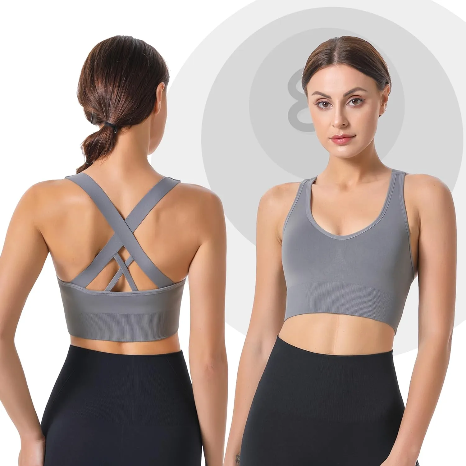 Evercute Sports Bra for Women Padded Medium Support Criss Cross Strappy Bras Seamless High Impact Yoga Exercise Athletic Bras