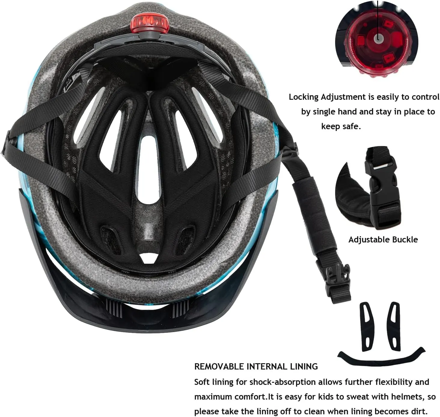 Exclusky Kids Bike Helmet with LED Light  Adjustable Multi-Sport Youth Helmet for Boys & Girls, Ages 5-12, Fits 50-57cm, Cycling Safety Gear