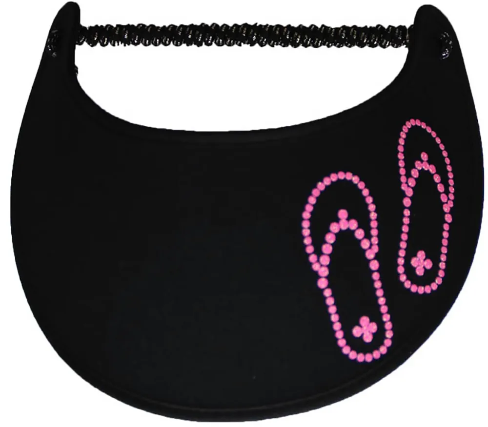 Flip Flops in Pink Glitz on Black Sun Visor