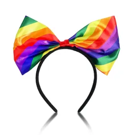 Gay Pride Day Headband Rainbow Headband Large Bow Hair Band LGBTQ Hair Accessories Rainbow Shaped Bisexual Party Supplies for Women Girls Lgbt Gifts Decorations 1PCS