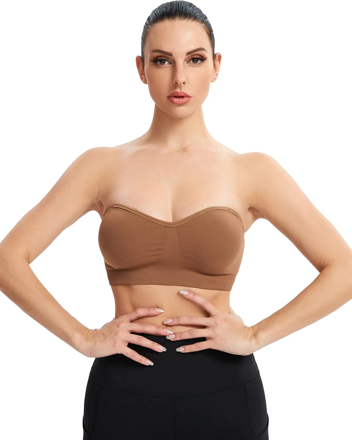 Gnowann Strapless Bras for Women Non-Slip Silicone Bandeau Bralette Seamless Wireless Strapless Bra Padded Tube Top