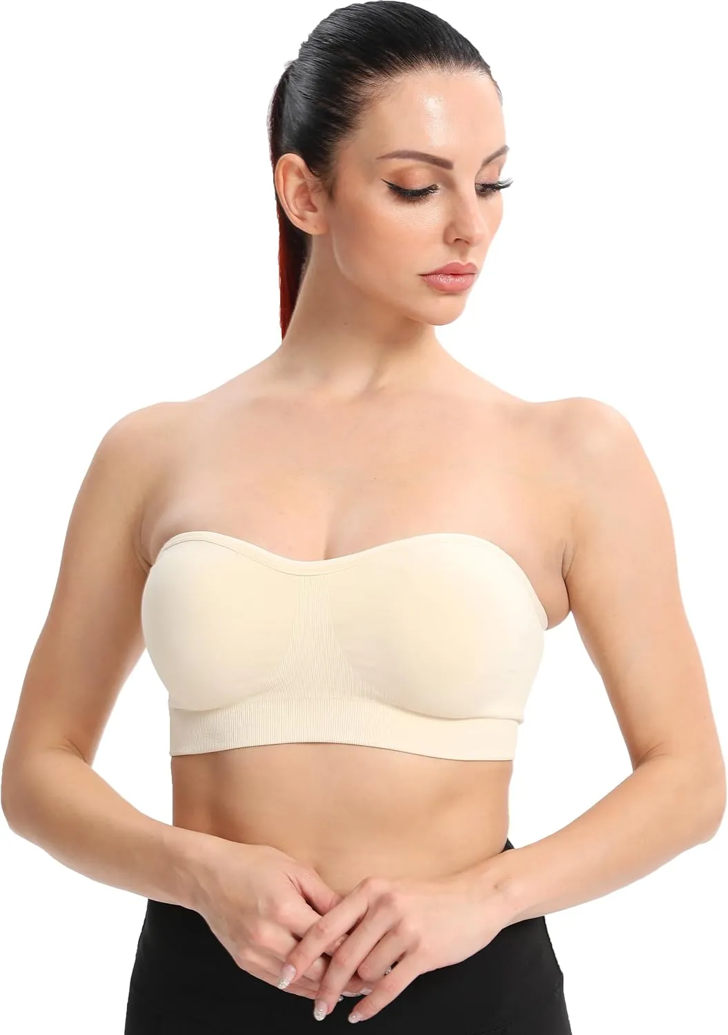 Gnowann Strapless Bras for Women Non-Slip Silicone Bandeau Bralette Seamless Wireless Strapless Bra Padded Tube Top