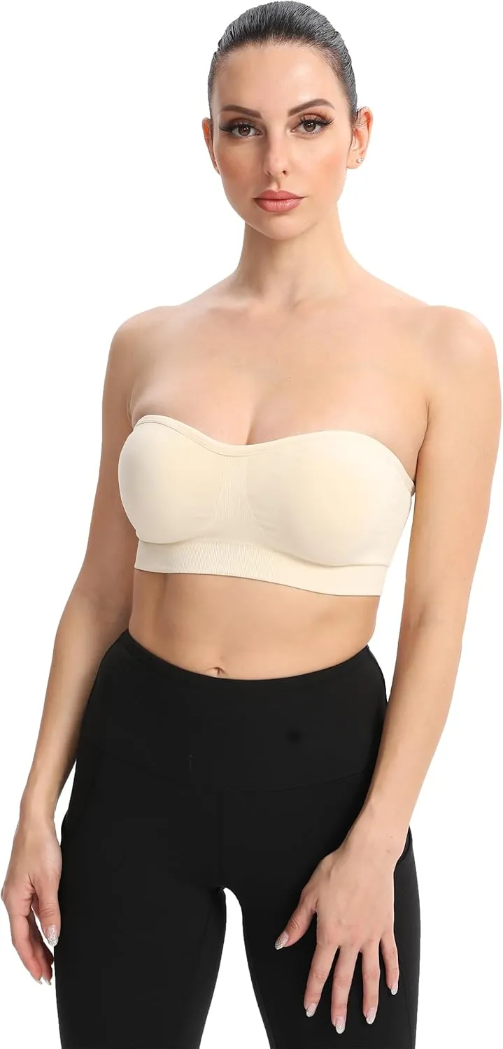 Gnowann Strapless Bras for Women Non-Slip Silicone Bandeau Bralette Seamless Wireless Strapless Bra Padded Tube Top