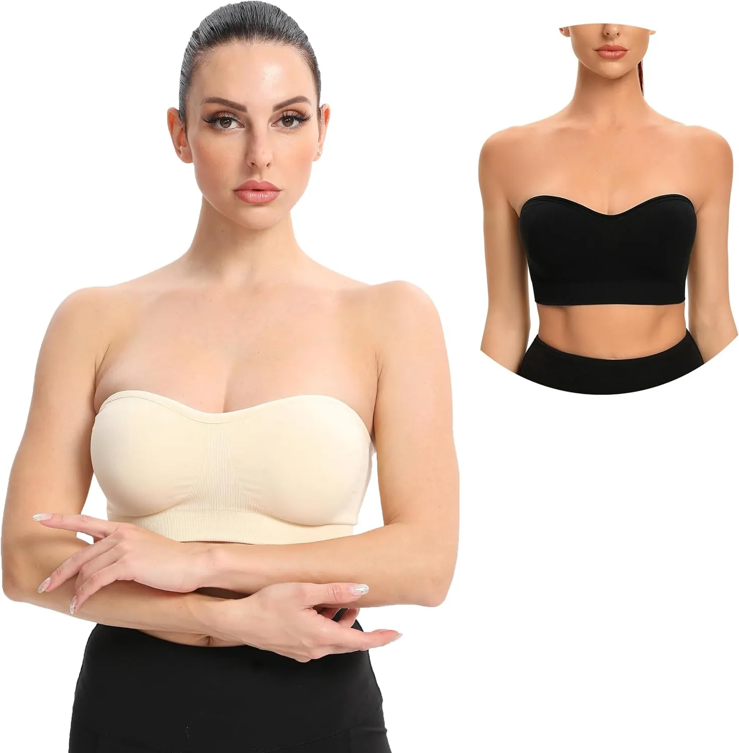 Gnowann Strapless Bras for Women Non-Slip Silicone Bandeau Bralette Seamless Wireless Strapless Bra Padded Tube Top