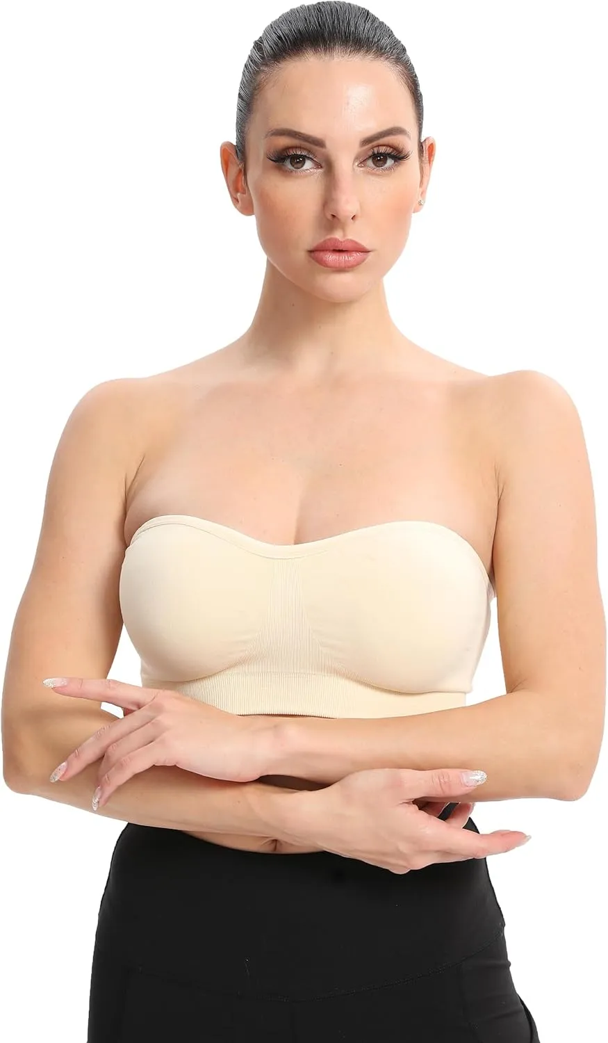 Gnowann Strapless Bras for Women Non-Slip Silicone Bandeau Bralette Seamless Wireless Strapless Bra Padded Tube Top