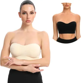 Gnowann Strapless Bras for Women Non-Slip Silicone Bandeau Bralette Seamless Wireless Strapless Bra Padded Tube Top
