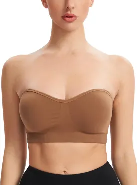 Gnowann Strapless Bras for Women Non-Slip Silicone Bandeau Bralette Seamless Wireless Strapless Bra Padded Tube Top