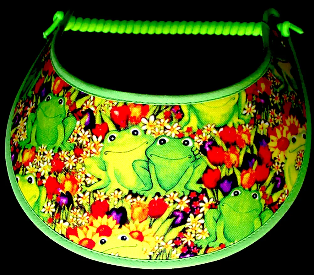 Green Frogs with Yellow & Red Flowers on Sun Visor