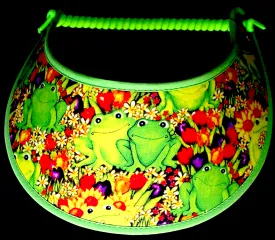Green Frogs with Yellow & Red Flowers on Sun Visor